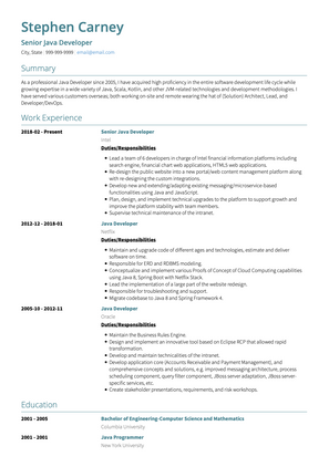 Java Developer CV Example and Template