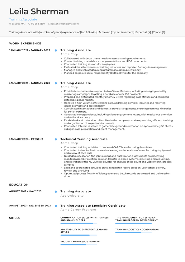 Training Associate Resume Examples And Templates