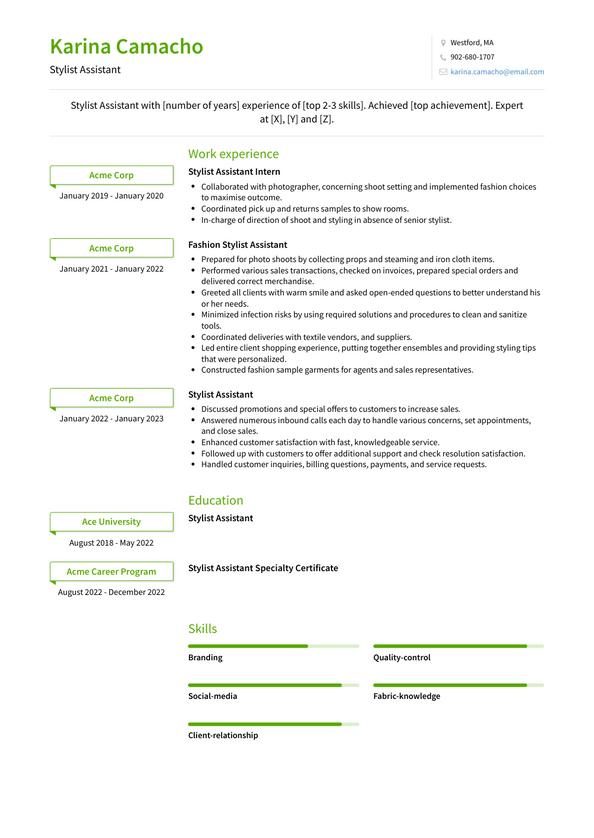 Stylist Assistant Resume Examples and Templates