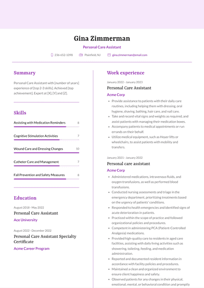 3+ Personal Care Assistant Resume Examples and Templates