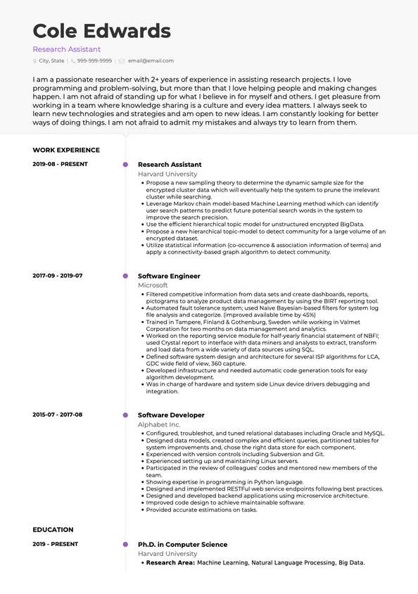 Research Assistant CV Examples & Templates | VisualCV