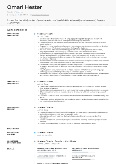 Student Teacher Resume Examples and Templates