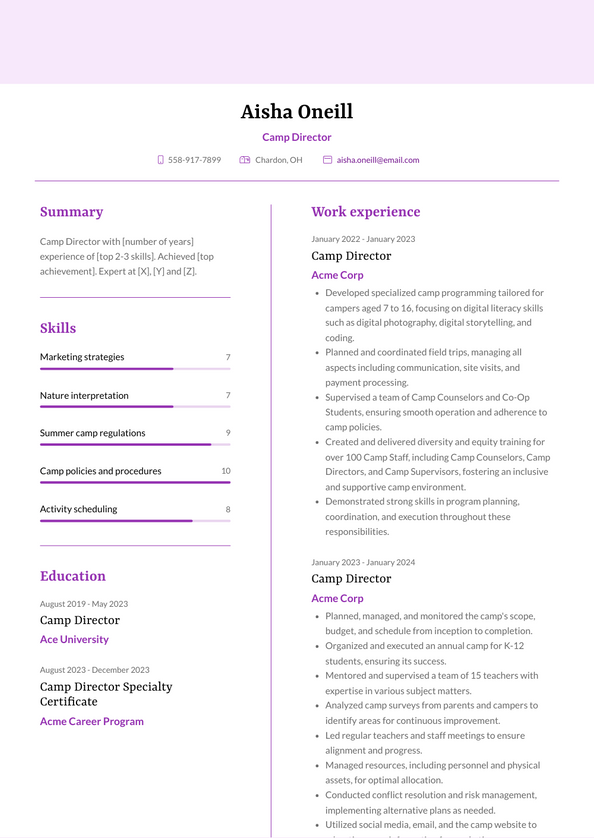 Camp Director Resume Examples and Templates