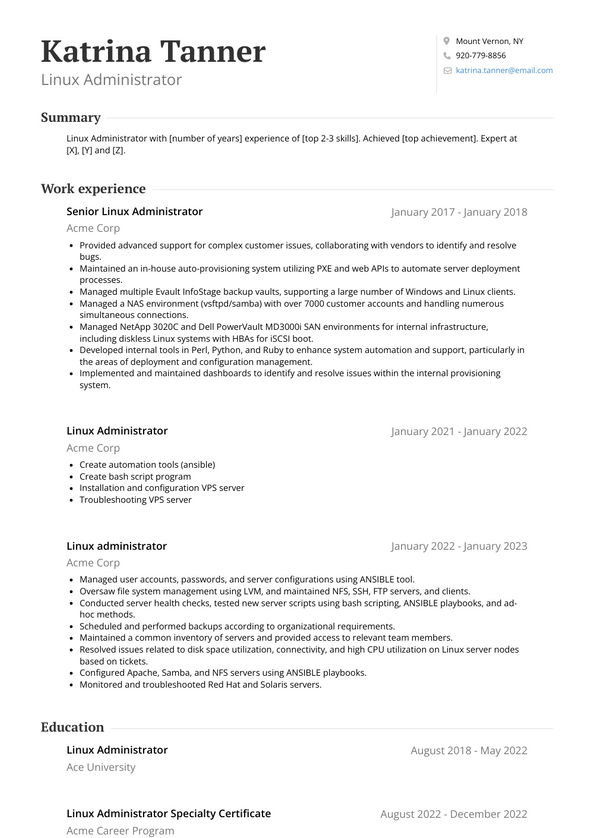 Linux Administrator Resume Examples and Templates