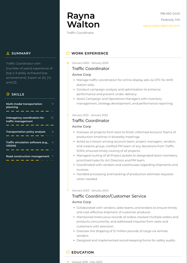 Traffic Coordinator Resume Examples and Templates