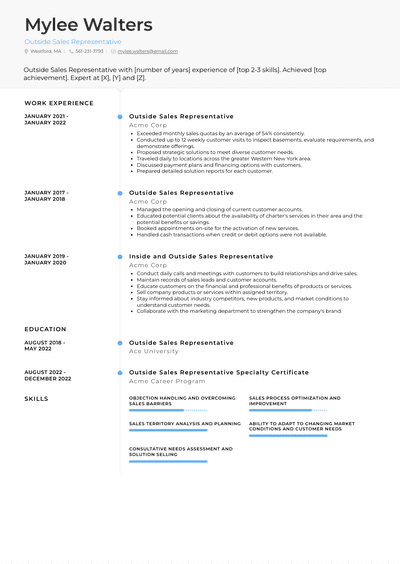 3+ Outside Sales Representative Resume Examples and Templates