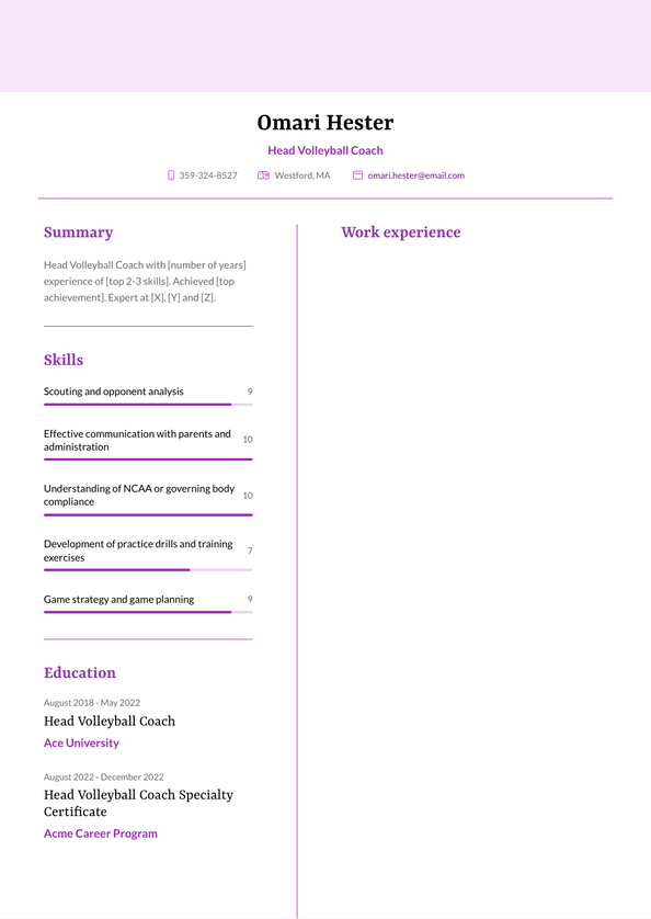 Head Volleyball Coach Resume Examples And Templates   Head Volleyball Coach Resume Example Rosa 