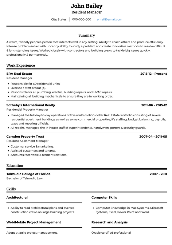 ATS Resume Template and Example - Simple by VisualCV	