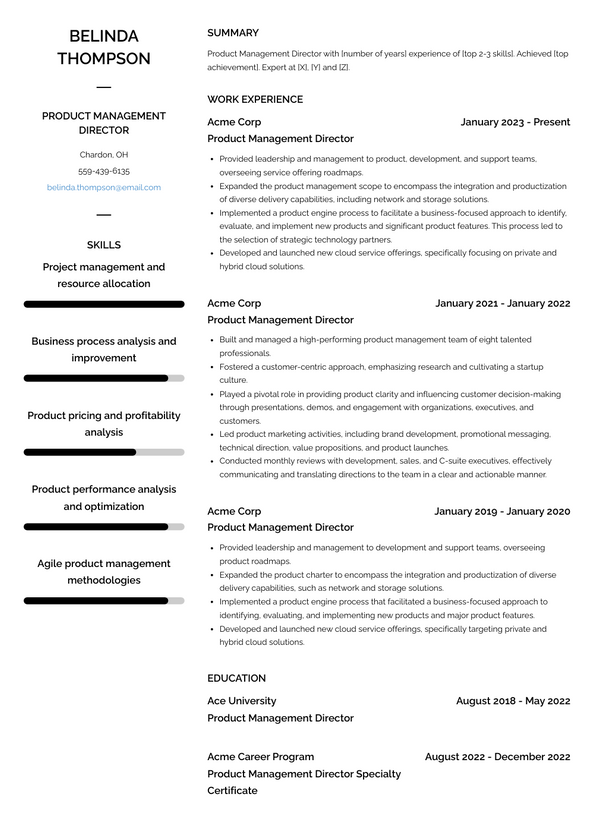 Product Management Director Resume Examples and Templates