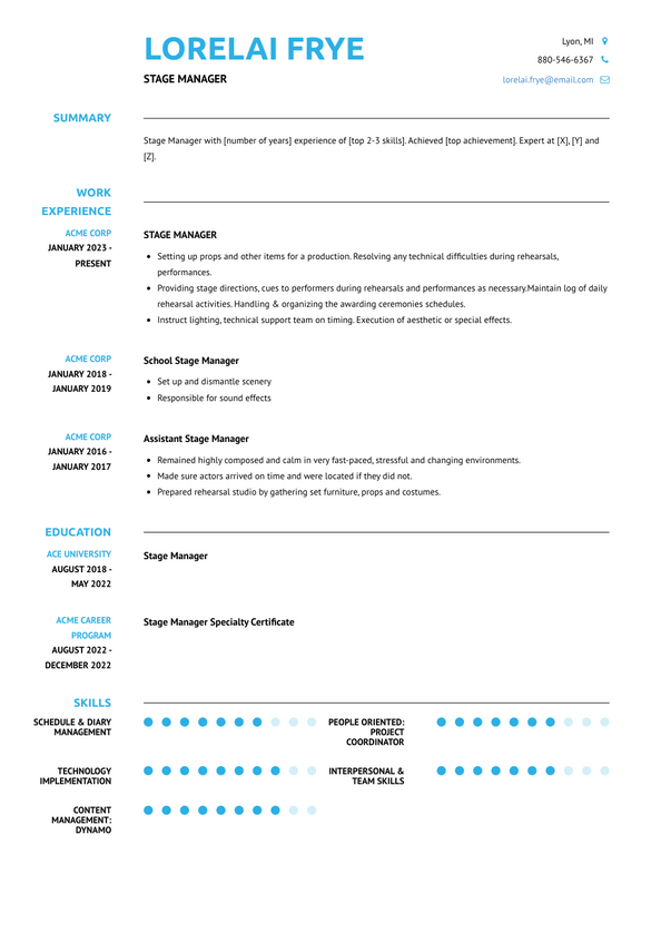 Stage Manager Resume Examples and Templates