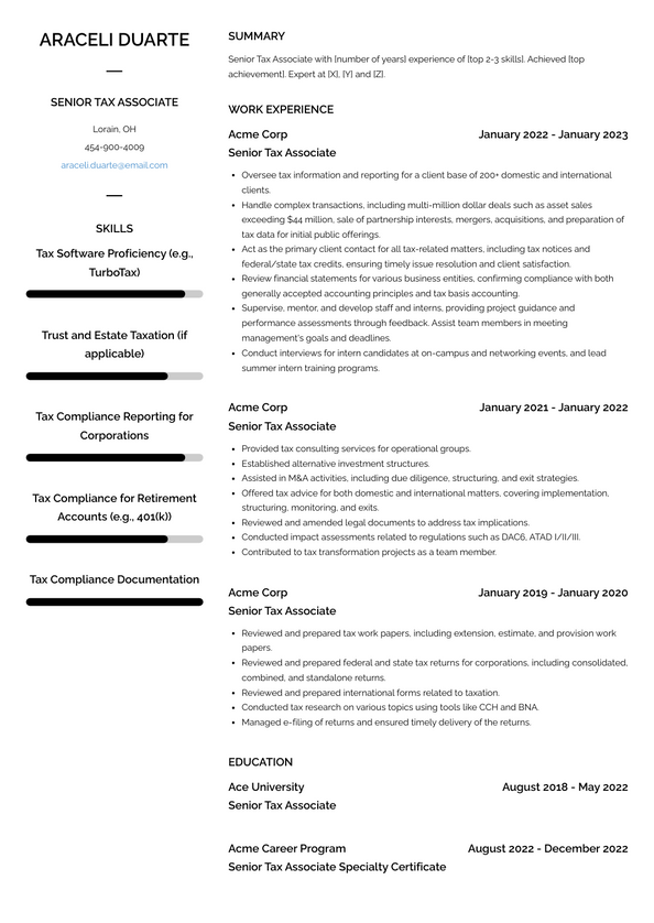 Senior Tax Associate Resume Examples and Templates