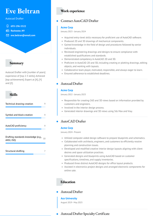 Autocad Drafter Resume Examples and Templates