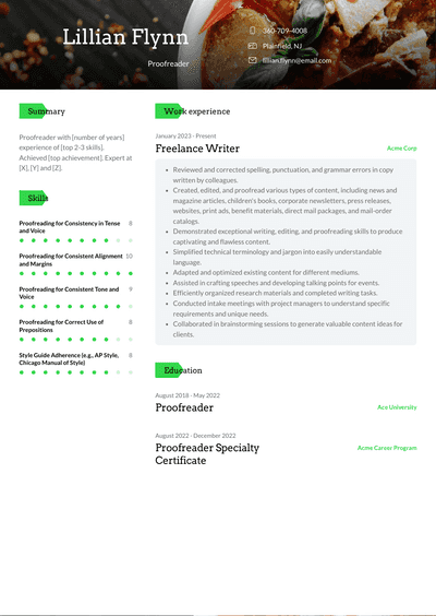 proofreader job description resume
