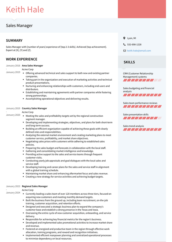 Sales Manager Resume Examples and Templates