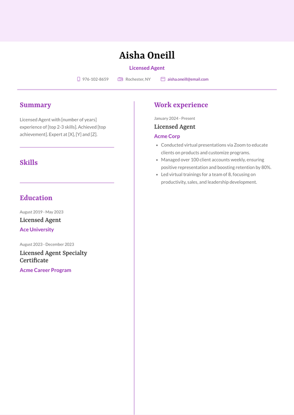 Licensed Agent Resume Examples and Templates