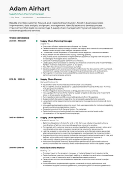 Supply Chain Planning Manager Resume Sample and Template