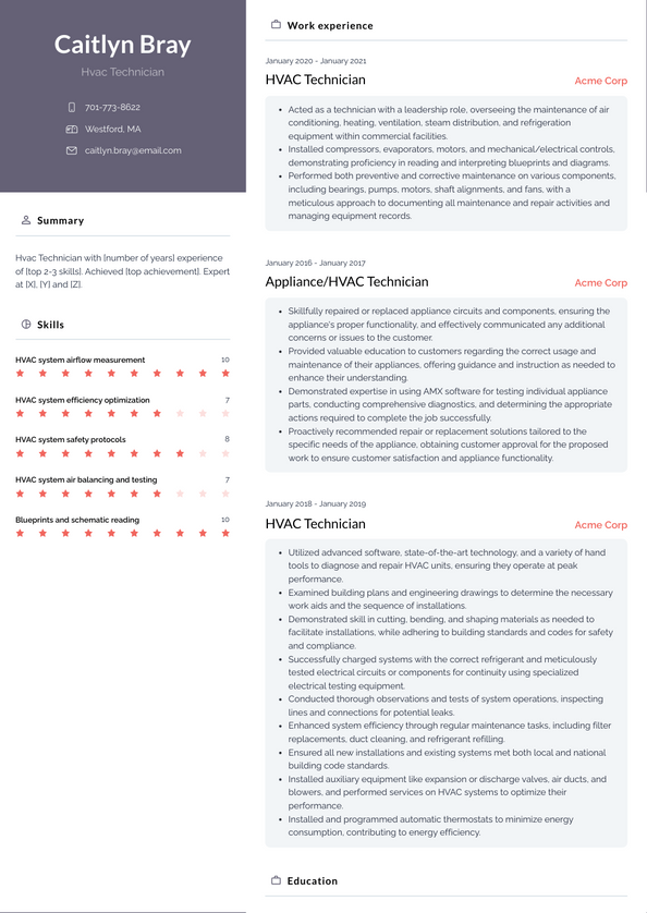 Hvac Technician Resume Examples and Templates