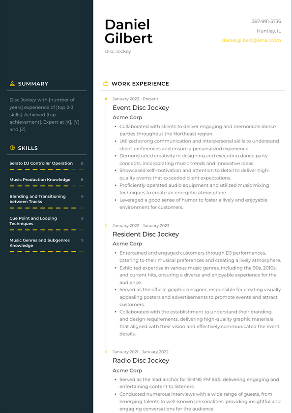 Disc Jockey Resume Examples and Templates