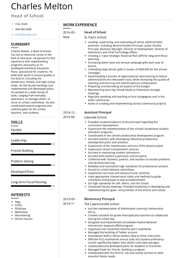 Head Of School Resume Samples and Templates | VisualCV