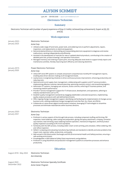 3+ Electronics Technician Resume Examples and Templates