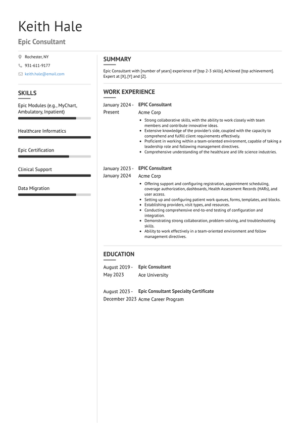 Epic Consultant Resume Examples and Templates