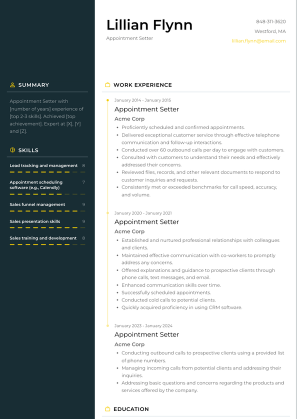 Appointment Setter Resume Examples and Templates