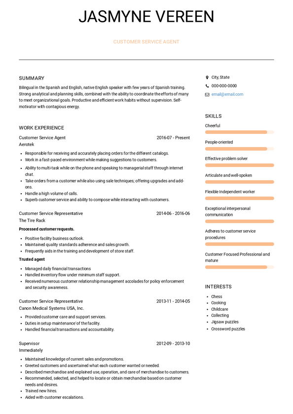 Agent Resume Samples and Templates | VisualCV