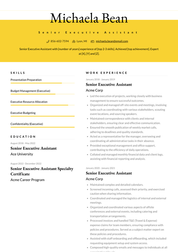 Senior Executive Assistant Resume Examples and Templates