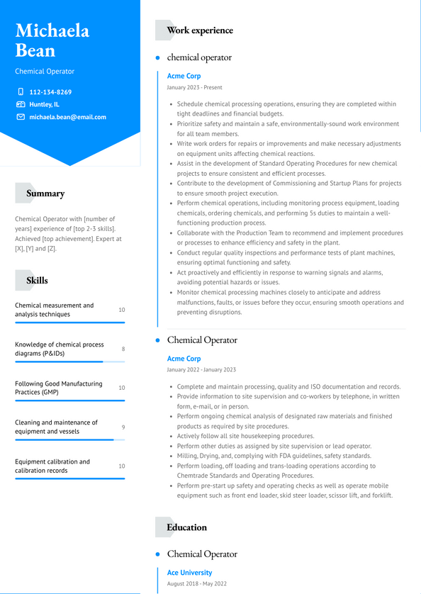 Chemical Operator Resume Examples and Templates