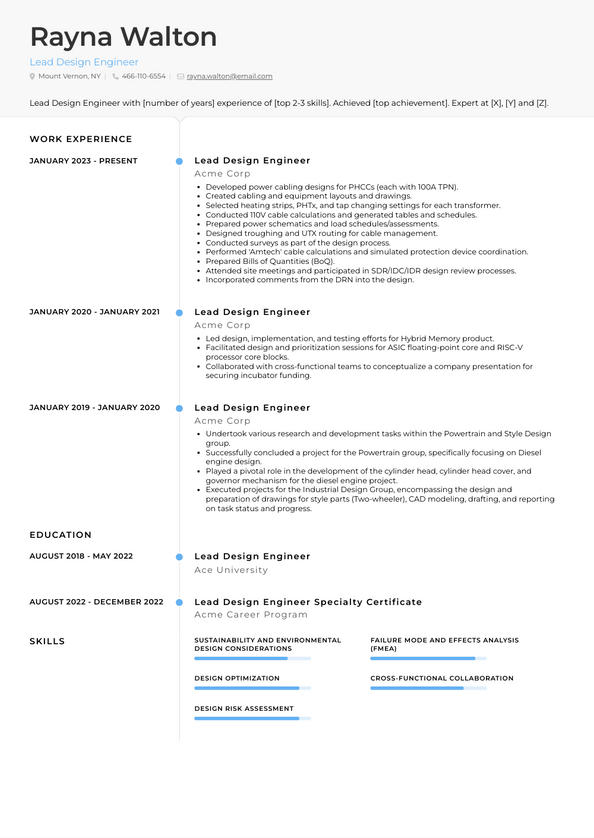 Lead Design Engineer Resume Examples and Templates