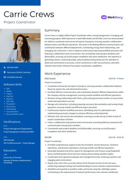 Project Coordinator Resume Template and Example - Valiant by VisualCV