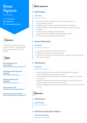 Staff Assistant Resume Sample and Template
