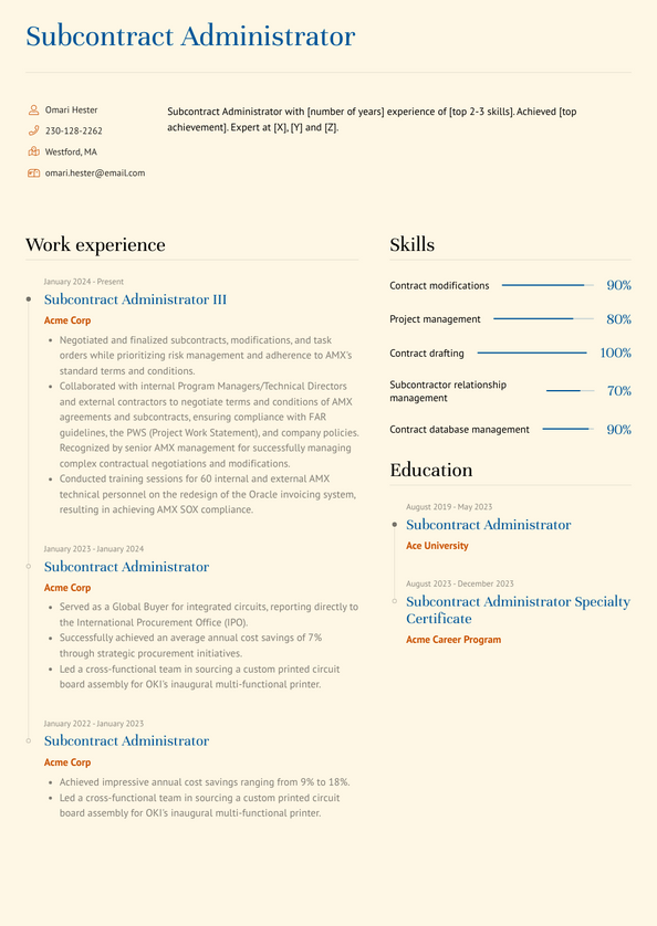Subcontract Administrator Resume Examples and Templates