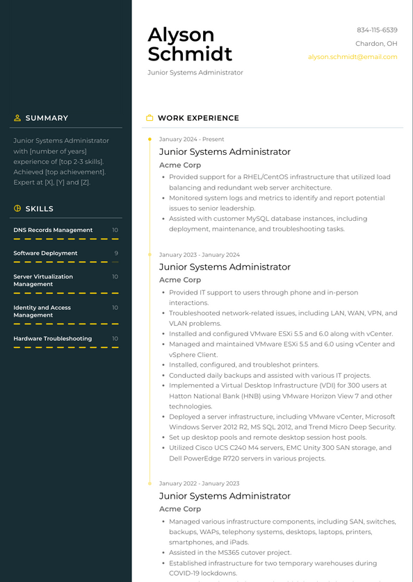 Junior Systems Administrator Resume Examples and Templates