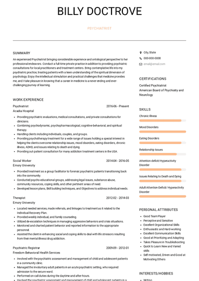 Psychiatrist Resume Samples and Templates | VisualCV