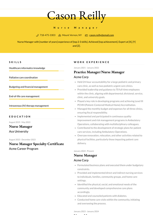 Nurse Manager Resume Examples and Templates