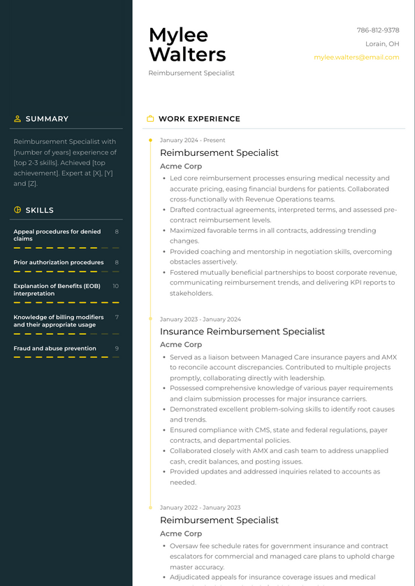 Reimbursement Specialist Resume Examples And Templates