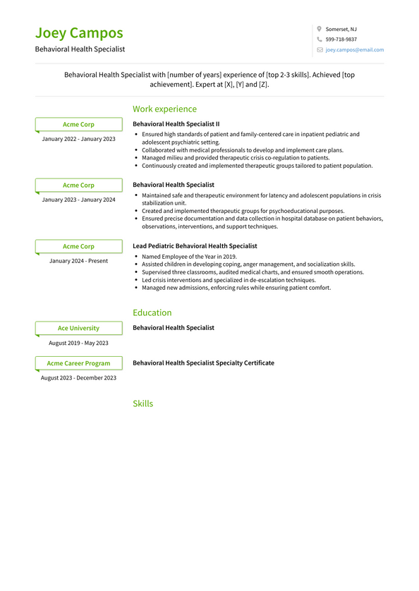 Behavioral Health Specialist Resume Examples and Templates