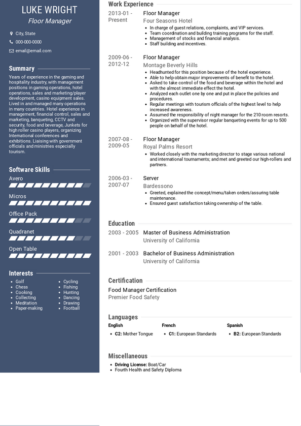 floor manager job description for resume