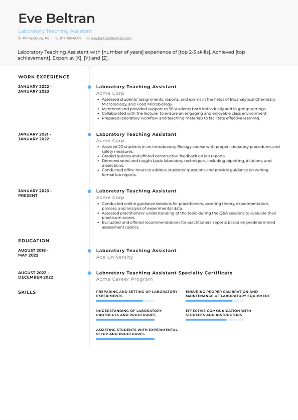 Laboratory Teaching Assistant Resume Examples and Templates