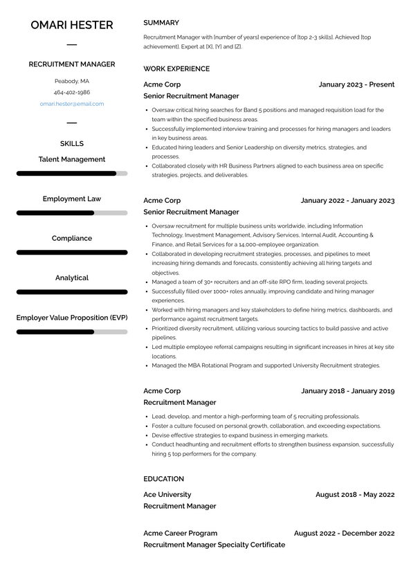 Recruitment Manager Resume Examples and Templates