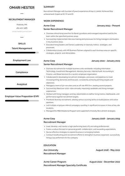 Recruitment Manager Resume Examples and Templates