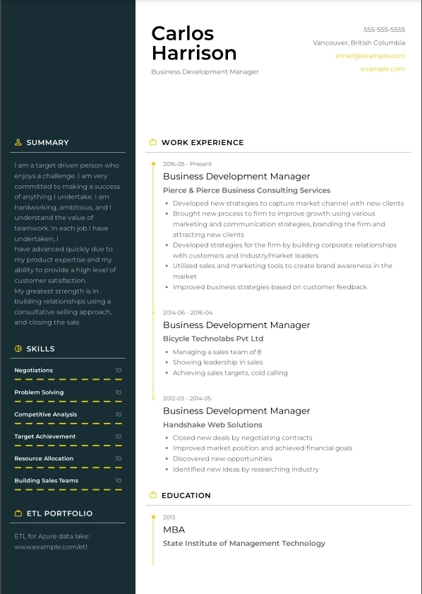 sales cv template for Austria