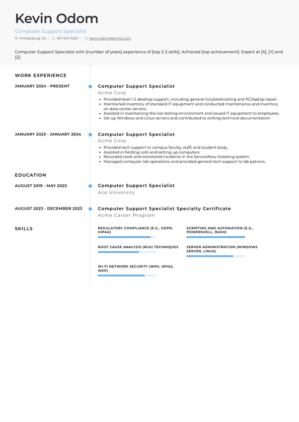 Computer Support Specialist Resume Examples and Templates