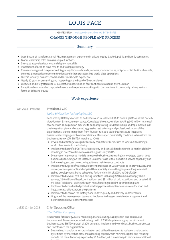 Chief Operating Officer Resume Samples And Templates Visualcv 1146