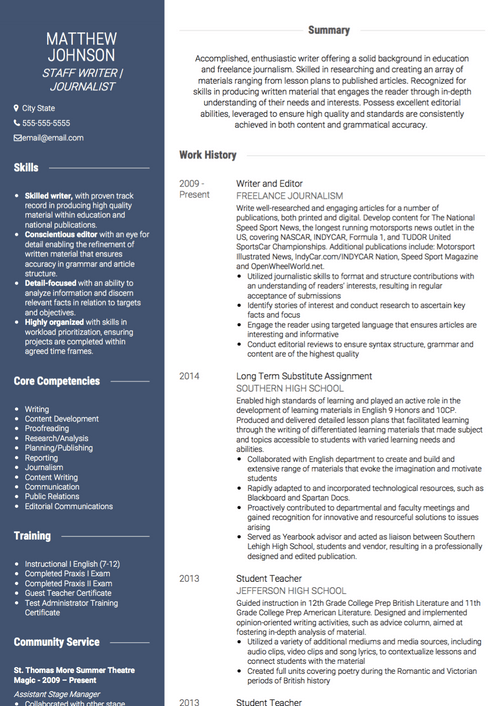 Real Professional CV Example & Sample Directory | VisualCV