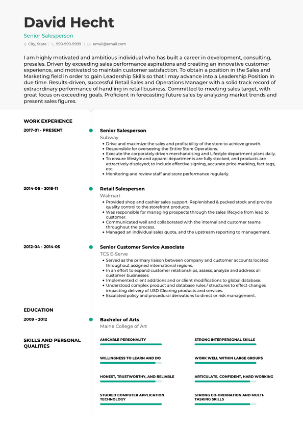 Salesperson CV Examples & Templates | VisualCV