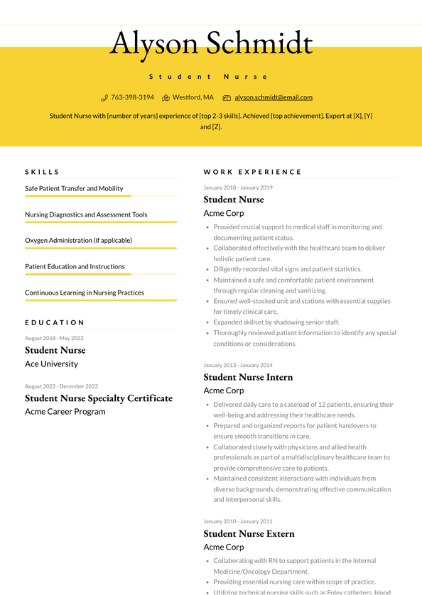 Student Nurse Resume Examples and Templates