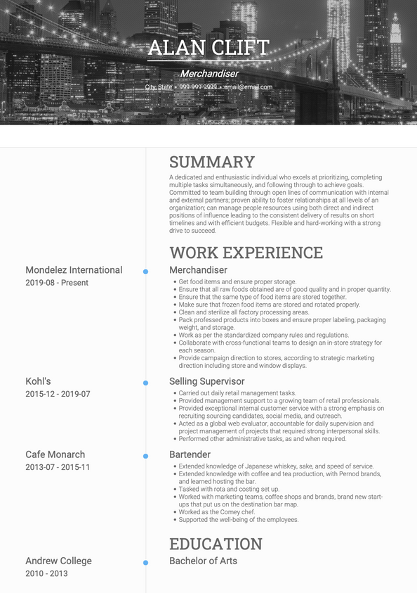 Merchandiser CV Examples & Templates | VisualCV