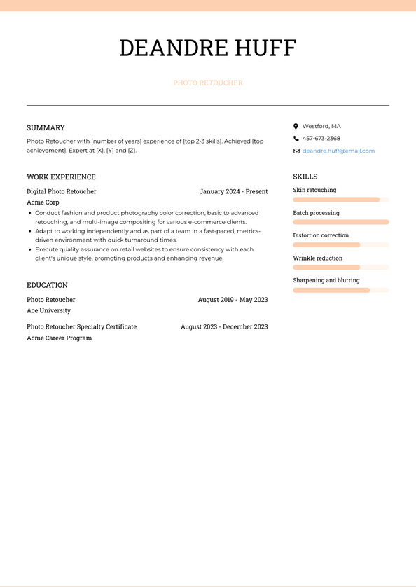 Photo Retoucher Resume Examples and Templates